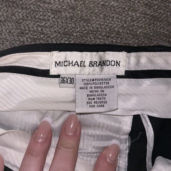Michael Brandon Black Business Casual Cuffed Dress Pants Size 36 X 30 - Picture 10 of 12